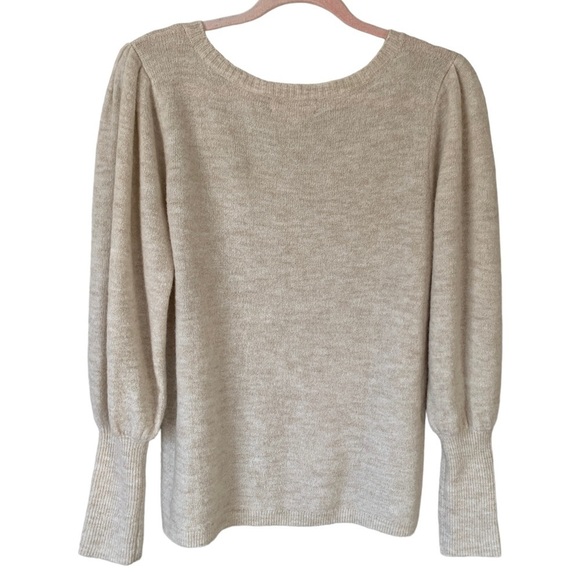 Rachel Parcell Wool Blend Cream Puff Shoulder Bishop Sleeve V-Neck Sweater Sz L - Picture 9 of 11